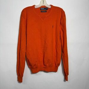 Polo Ralph Lauren Blue Label Men's Medium Orange Sweater Preppy Old School Class